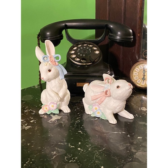 Spring Easter Bunnies Home Interiors Bunny Blossoms Figurines - Picture 2 of 8
